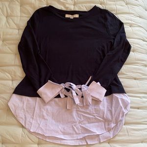 NWOT Ann Taylor Loft Navy Blue Layered Top Sz XXS